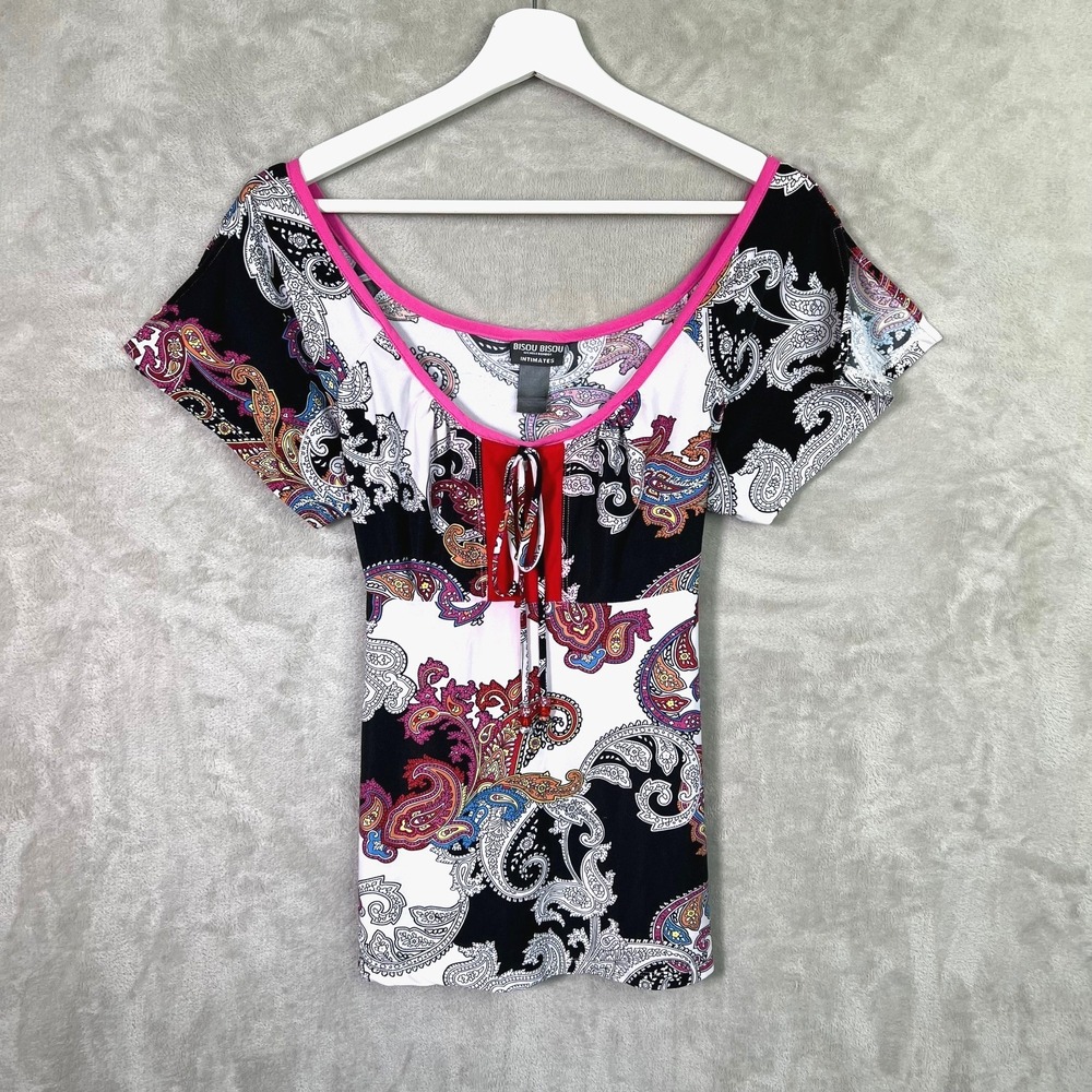 Bisou Bisou Paisley Scoop Neck Large Top‎ Empire Waist Y2K Boho Festival 2000s